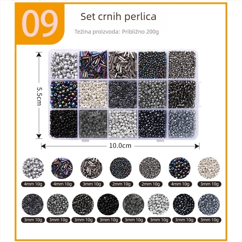 Set od 15 pretinaca rižastih perli, jednobojno lakirane perle, DIY komplet alata za izradu nakita – narukvice i ogrlice