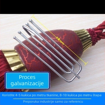 Zavjesni kuk s četiri kandže, nehrđajući čelik, elektroplatni završni sloj, srebrno-bijela