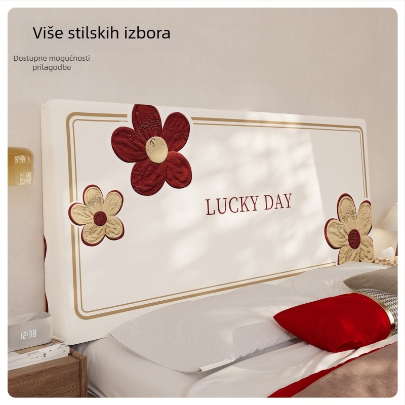 Dvostrano ispisana navlaka za uzglavlje kreveta, puna pokrivenost, otporna na prašinu, svečana jarka crvena, novi stil, jednostavan i elegantan dizajn.