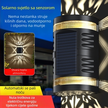Vanjska vodootporna LED zidna svjetiljka na solarnu energiju za vrt i ogradu, ambijentalno LED rasvjeta s perforiranim dizajnom