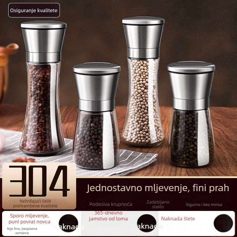 Premium ručni mlin za papar, morsku sol i zrna papra, mlin za crni i bijeli papar, posuda za začine