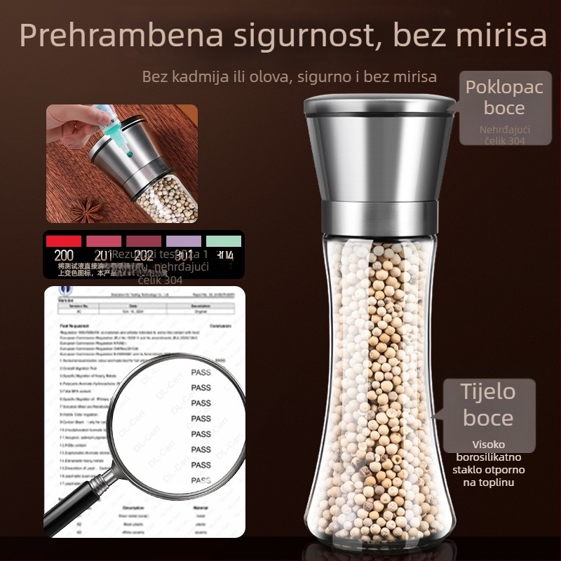 Premium ručni mlin za papar, morsku sol i zrna papra, mlin za crni i bijeli papar, posuda za začine