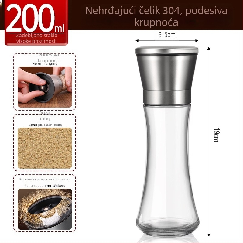 Premium ručni mlin za papar, morsku sol i zrna papra, mlin za crni i bijeli papar, posuda za začine