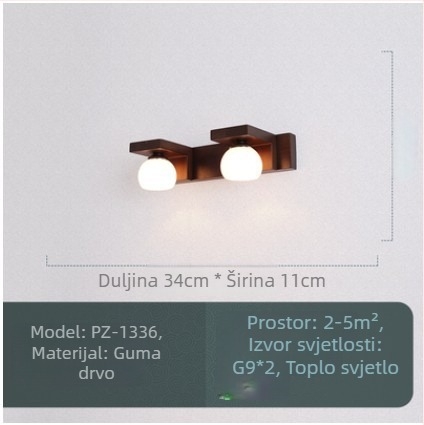 LED rasvjeta za ogledalo kupaonice u novom kineskom stilu, ogledalo s više glava i ormarićem za šminku, orahovo drvo, zidna montaža, masivno drvo