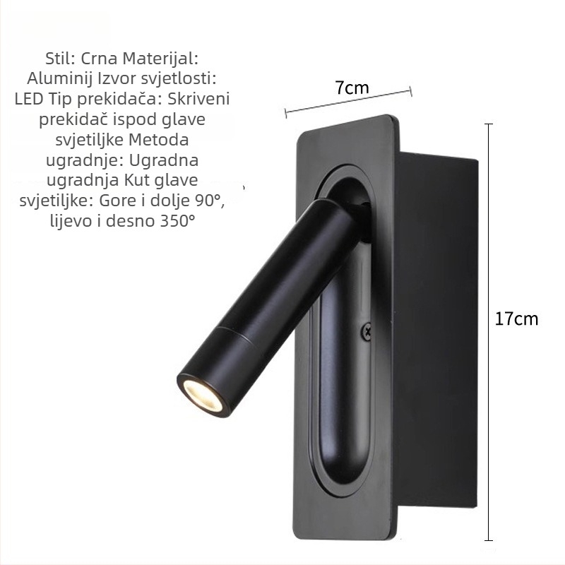 LED ugrađena zidna svjetiljka s magnetskim prekidačem, rotirajuće noćno čitanje uz krevet, hotelskog stila