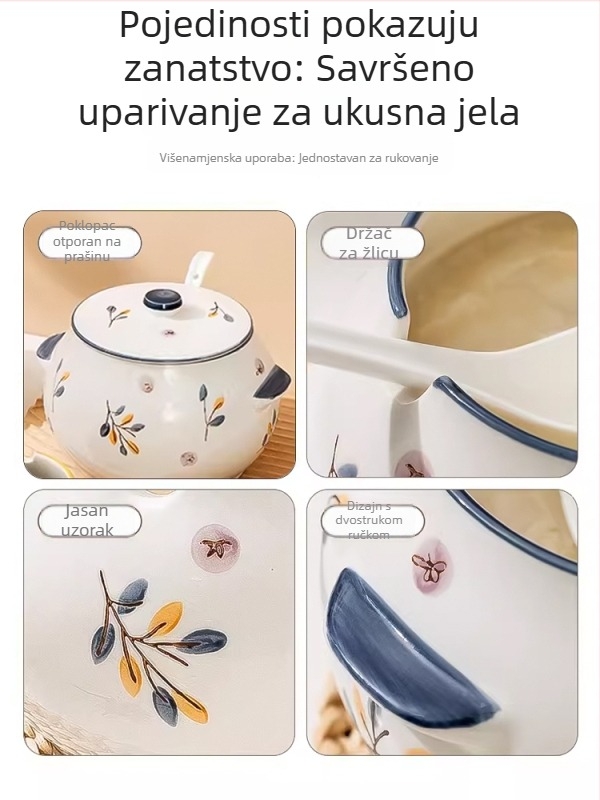 Keramička posuda s dvije ručke i poklopcem, kuhinjske začine, velik kapacitet za ulje od čilija i sol