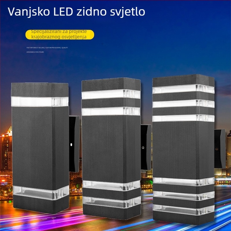 Vanjska LED zidna svjetiljka, moderan pravokutni dizajn, vodootporna IP67, za ulazna vrata i vrt, u više veličina