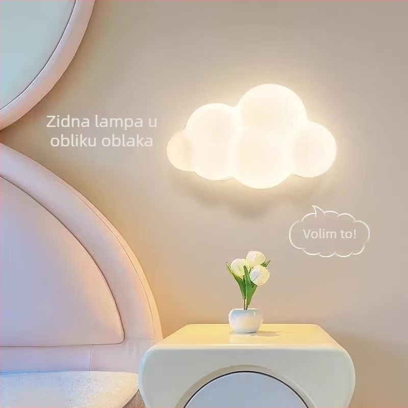 Zidna lampa za dječju sobu u crtani stilu, zaštita očiju cijelog spektra, topla noćna svjetiljka, krem boje, jednostavan dizajn, zec i medvjed na zidu
