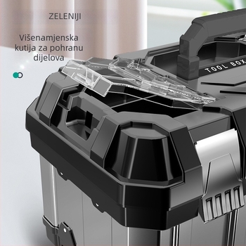 Kutija za alate od nehrđajućeg čelika, industrijske kvalitete, višenamjenska, prijenosna, velik kapacitet, za automobil i kućnu uporabu.