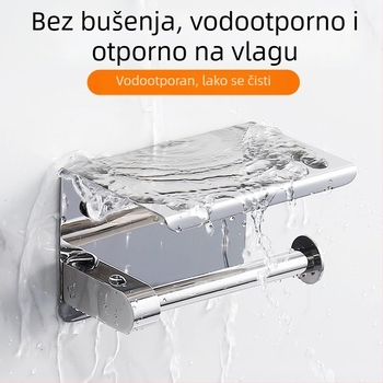 Držač za maramice od 304 nehrđajućeg čelika, zidni za kupaonicu, s držačem za toaletni papir i kutijom za maramice, perforirani dizajn