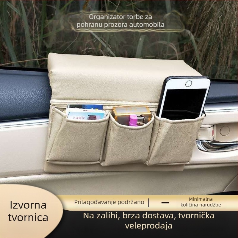 Kožni organizator za prozor automobila s naslonom za ruku, višenamjenska kutija za pohranu, otporna na tlak