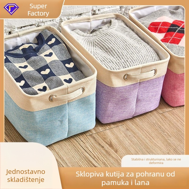 Sklopiva kutija za pohranu od pamuk-lanene tkanine, stolni organizator, bez poklopca