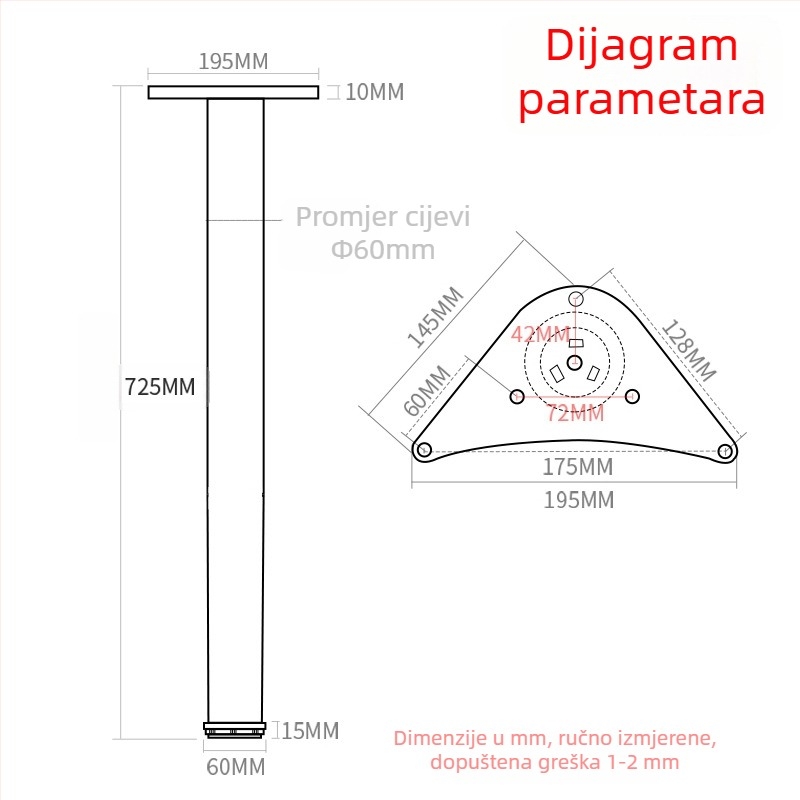 Prilagodljive noge stola od nehrđajućeg čelika, cijev promjera 60 mm, moderan jednostavan dizajn za ured