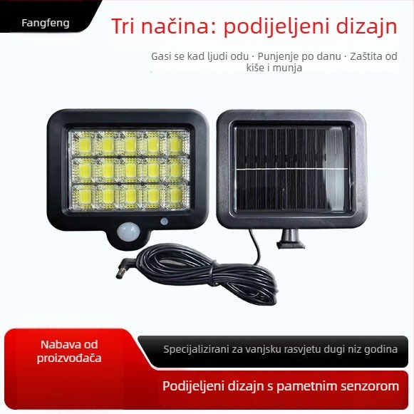 Solarna vanjska rasvjeta za vrt s podijeljenim dizajnom i senzorom pokreta, zidna verzija