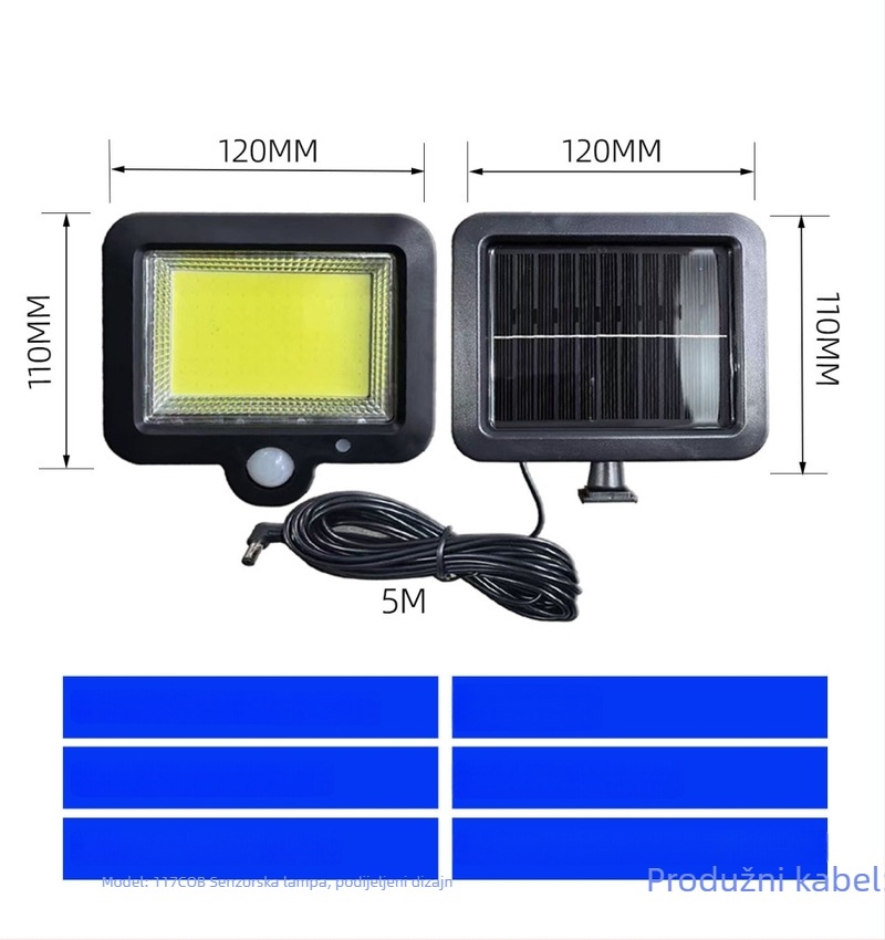 Solarna vanjska rasvjeta za vrt s podijeljenim dizajnom i senzorom pokreta, zidna verzija