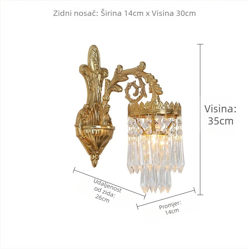 Francuski stil – mosazna kristalna zidna svjetiljka za spavaću sobu i vilu, uz krevet i uz stepenice, europsko luksuzno zidno osvjetljenje dnevnog boravka