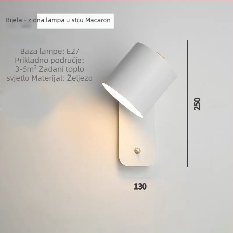 Nordijski stil zidna svjetiljka sa prekidačem, Macaron LED, jednostavno dekorativno zidno svjetlo za spavaću sobu, studiju, blagovaonu i hodnik