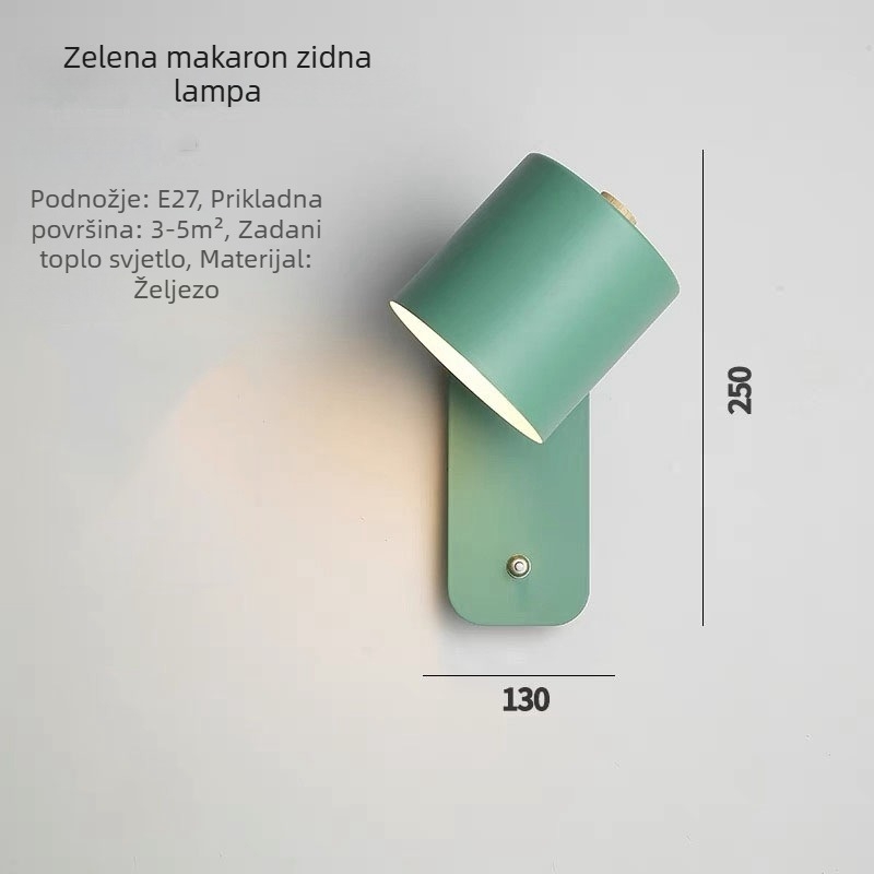 Nordijski stil zidna svjetiljka sa prekidačem, Macaron LED, jednostavno dekorativno zidno svjetlo za spavaću sobu, studiju, blagovaonu i hodnik