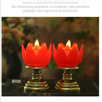 LED električna svijeća s lotos lampom, budistička darovna svjetiljka, simulirano treperenje, večna svjetiljka za hram