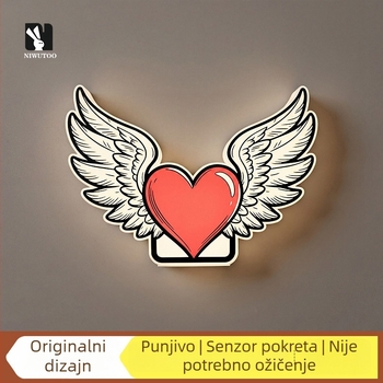 Unutarnja zidna lampa s karikaturnim srcem i krilima te senzorom pokreta