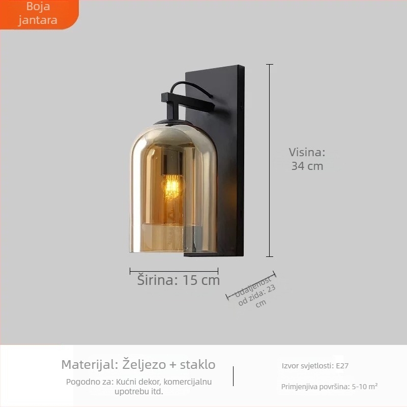 Stenska svjetiljka za spavaću sobu od stakla, nordijskog stila