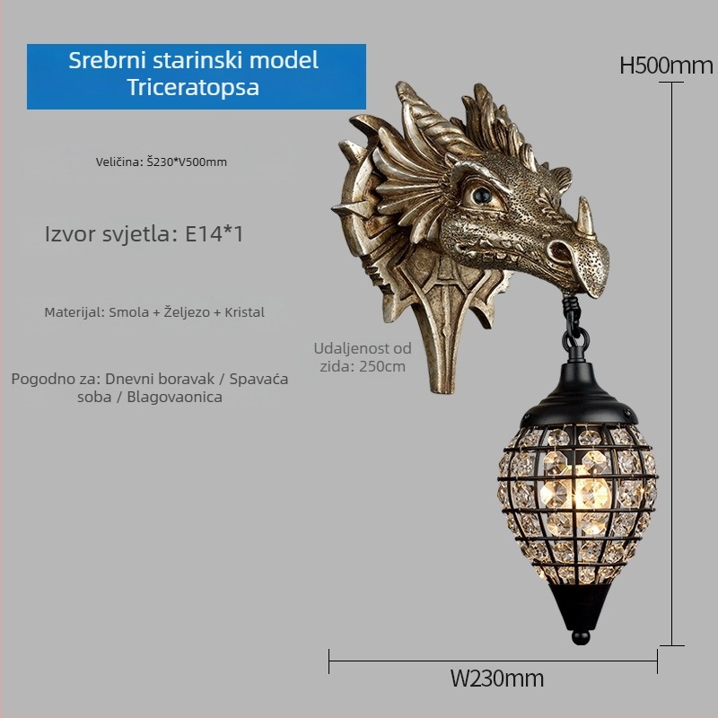 Dekorativna zidna svjetiljka s motivom Triceratops u skandinavskom stilu za dnevni boravak, blagovaonu, spavaću sobu i radnu sobu
