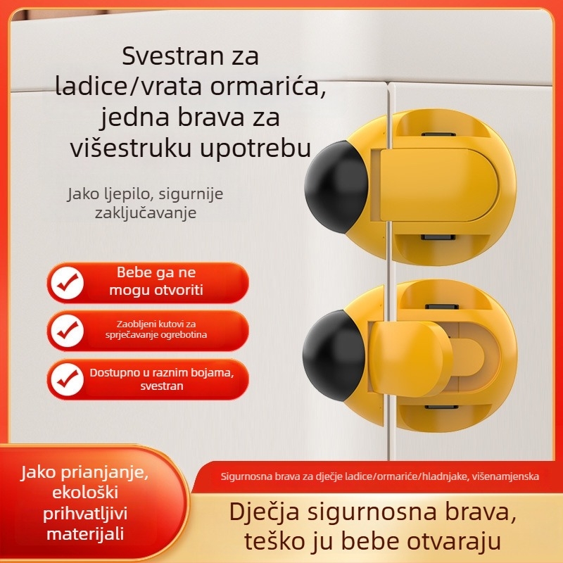 Bezbušna brava za hladnjak — za jednokrila i dvostruka vrata, plastična mehanička sigurnosna brava, dječja zaštita za ladice