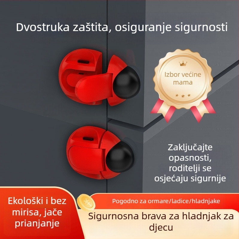 Bezbušna brava za hladnjak — za jednokrila i dvostruka vrata, plastična mehanička sigurnosna brava, dječja zaštita za ladice