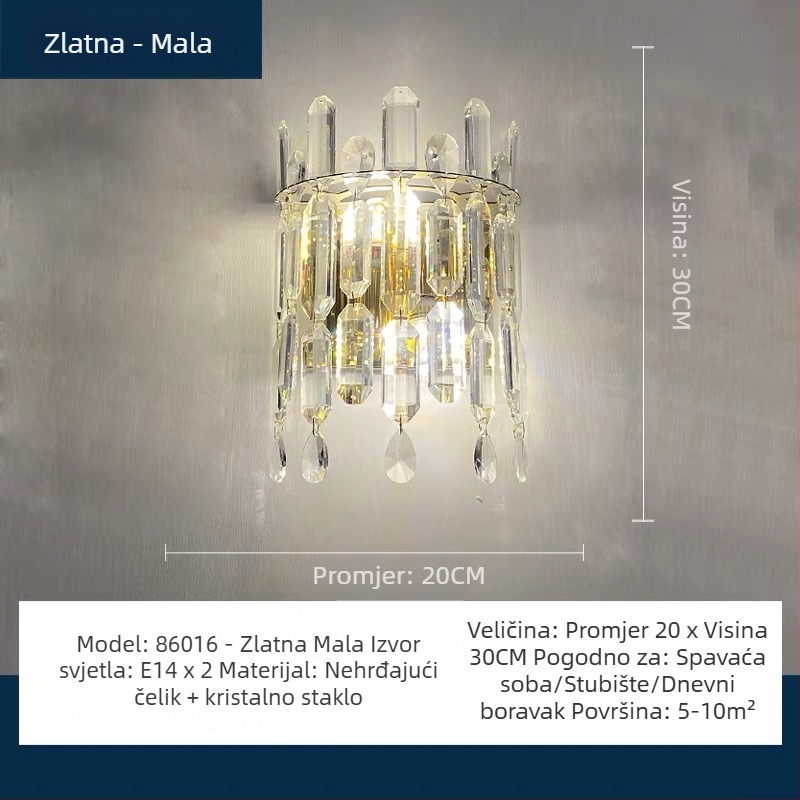 Kristalna zidna svjetiljka u modernom minimalističkom luksuznom stilu za dnevni boravak, pozadinu televizora, spavaću sobu i hodnik.
