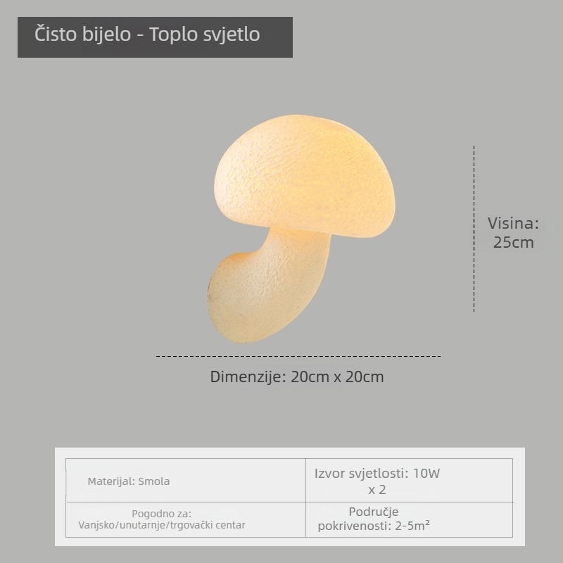 Stenska lampa u obliku gljive, kremasti francuski vintage stil, za dnevni boravak, hodnik, stepenice i vanjsko osvjetljenje