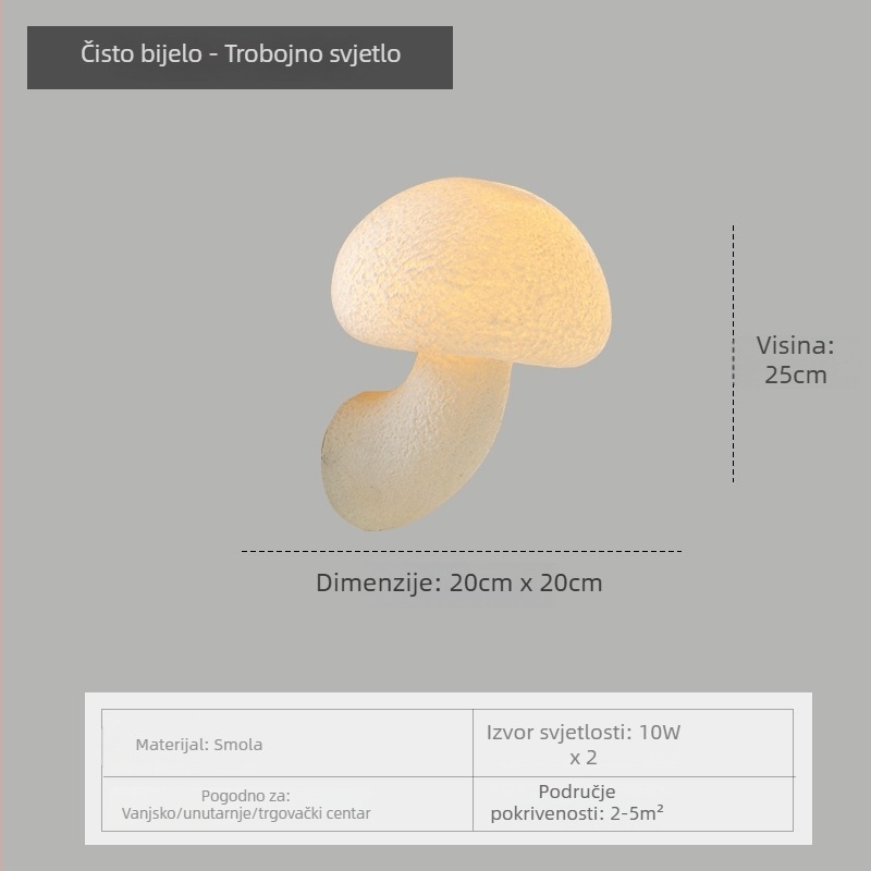 Stenska lampa u obliku gljive, kremasti francuski vintage stil, za dnevni boravak, hodnik, stepenice i vanjsko osvjetljenje