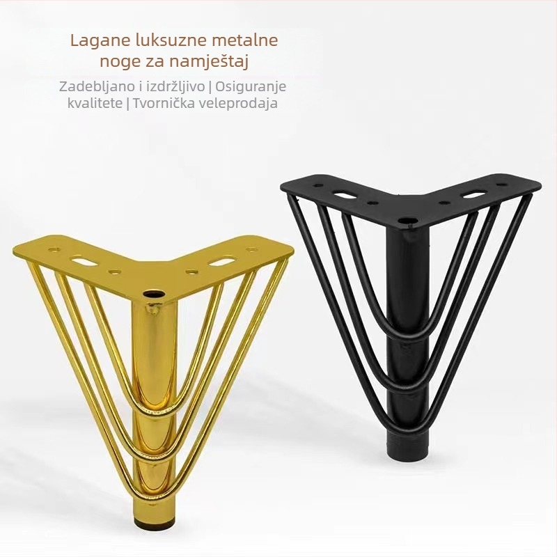 Metalne noge namještaja: stolić za kavu, TV komoda i kauč — noge s tri linije i tri šiljka, galvanizirane hladnim valjanjem čelika, svijetao luksuzni stil. Model WS-1401.