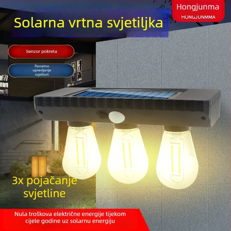 Solarna zidna lampa za vrt, vanjska, vodootporna, dekorativna, s volframovim vlaknom