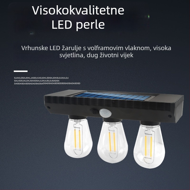 Solarna zidna lampa za vrt, vanjska, vodootporna, dekorativna, s volframovim vlaknom