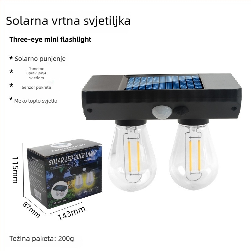 Solarna zidna lampa za vrt, vanjska, vodootporna, dekorativna, s volframovim vlaknom