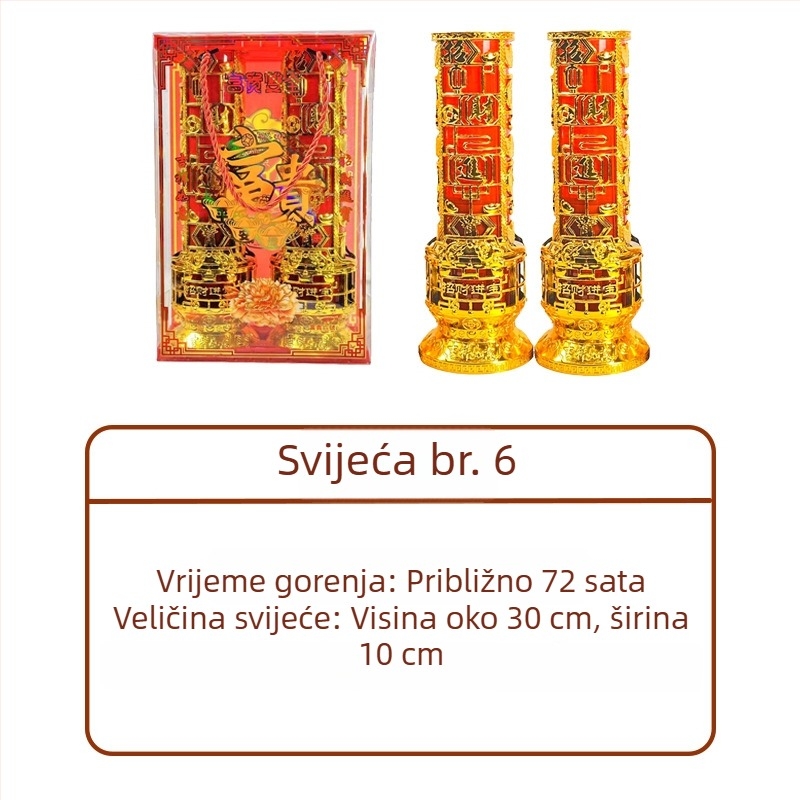 Bezdymična kristalna svijeća s čašom od stakla za Kinesku novu godinu i proljetni festival — otporna na vjetar kućna svijeća za štovanje i blagoslov