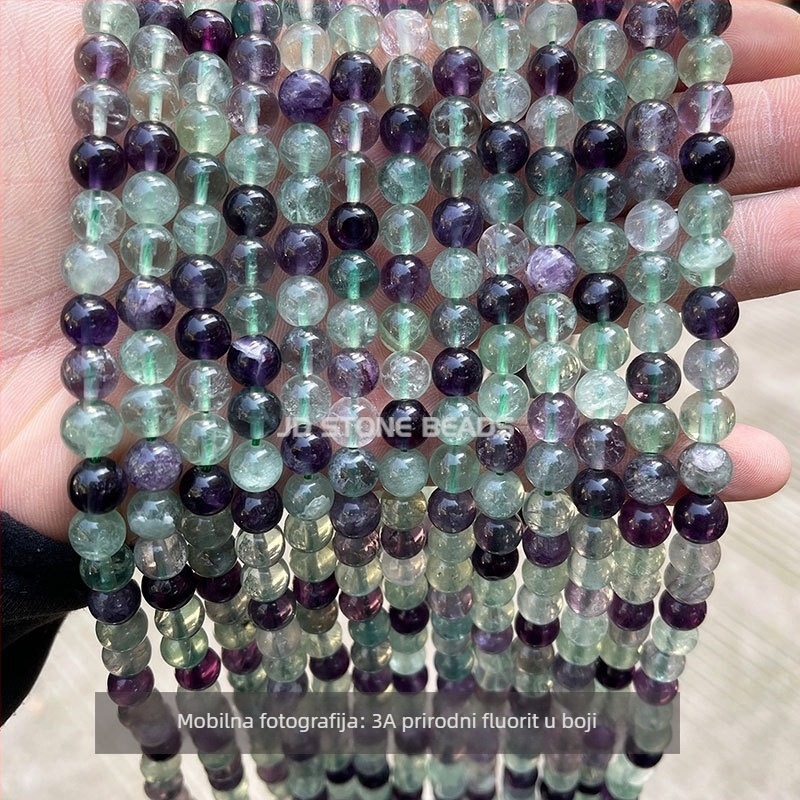 Zeleni fluoritni perle za nakit, DIY nizanje; ljubičaste fluoritne okrugle perle, poluproizvodna serija
