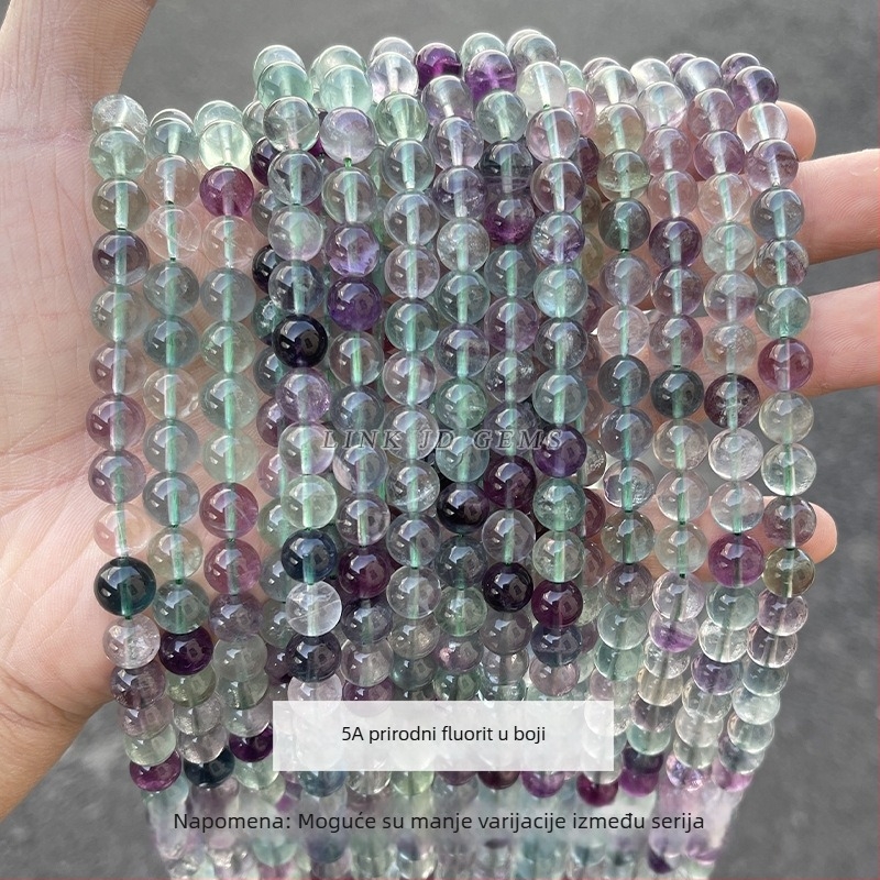 Zeleni fluoritni perle za nakit, DIY nizanje; ljubičaste fluoritne okrugle perle, poluproizvodna serija