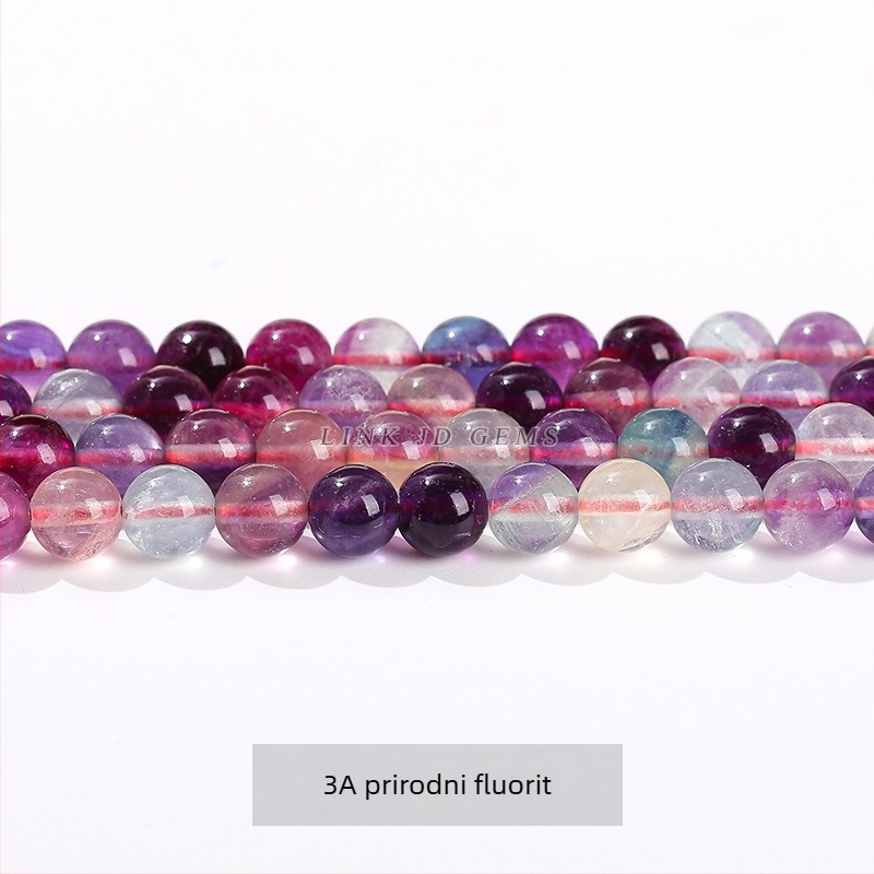 Zeleni fluoritni perle za nakit, DIY nizanje; ljubičaste fluoritne okrugle perle, poluproizvodna serija