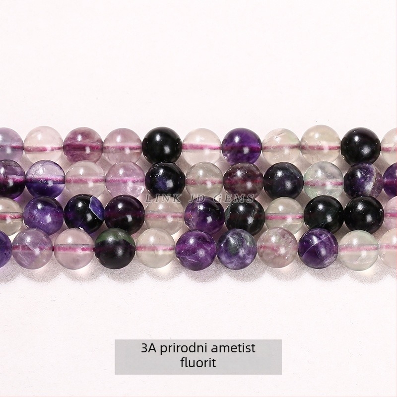 Zeleni fluoritni perle za nakit, DIY nizanje; ljubičaste fluoritne okrugle perle, poluproizvodna serija