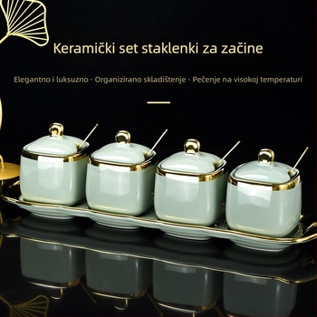 Keramički set posuda za začine u nordijskom stilu s kutijom, visokokvalitetne kuhinjske potrepštine za kućnu upotrebu, uključuje posudice za sol i MSG te posudice za čili ulje