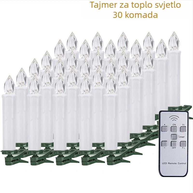 Elektronička LED svijeća s daljinskim upravljačem i timerom, božićna i rođendanska dekoracija, s klipom