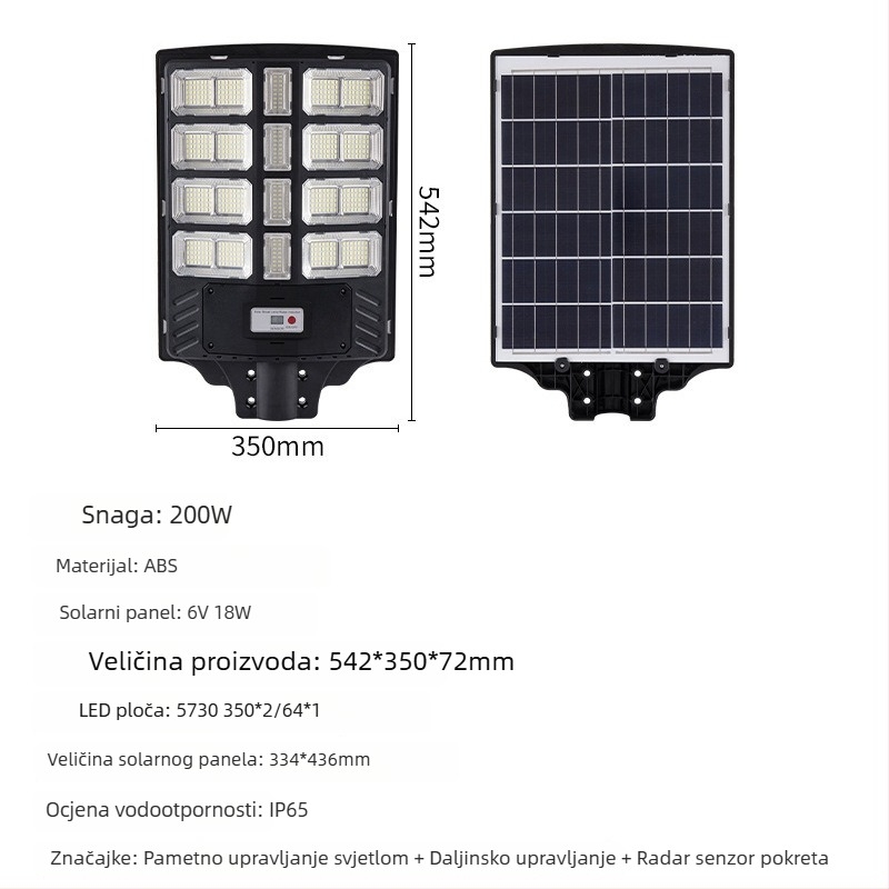 Integrirana solarna vanjska svjetiljka s radar senzorom, visoke snage, vodootporna rasvjeta za ulicu, dvorište i zid