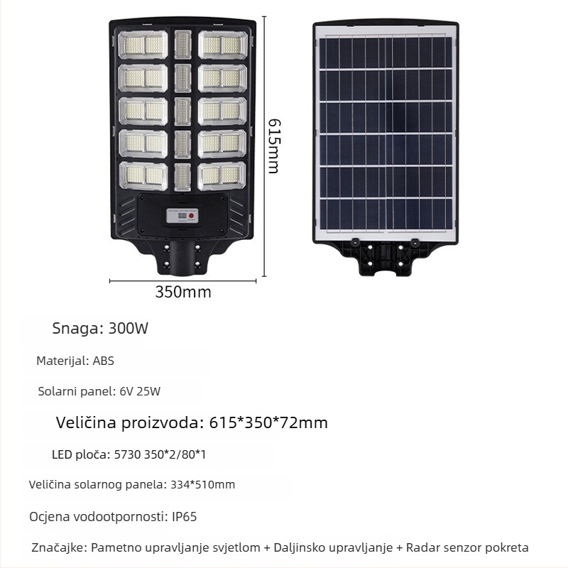 Integrirana solarna vanjska svjetiljka s radar senzorom, visoke snage, vodootporna rasvjeta za ulicu, dvorište i zid