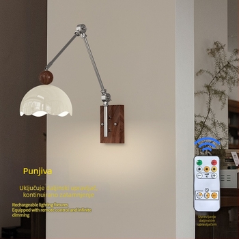 Retro zidna svjetiljka za spavaću sobu s punjivim osvjetljenjem, francuski srednjovjekovni stil, wabi-sabi, ljuljački rameni dio i teleskopski dizajn za dnevni boravak