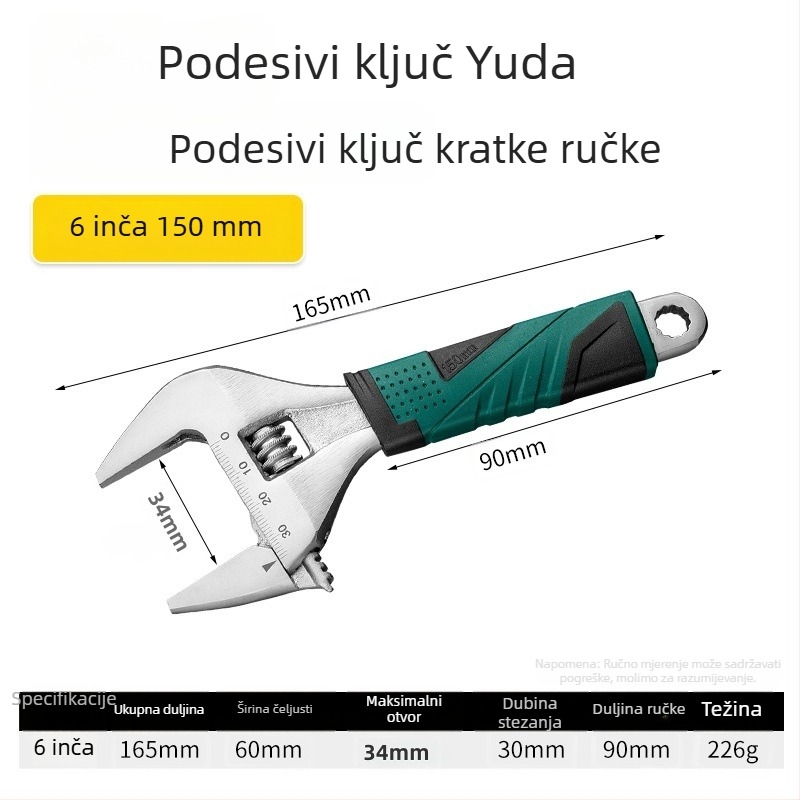 Prilagodljiv ključ s kratkom drškom i velikim otvorom, za male prostore, kupaonica, višenamjenski