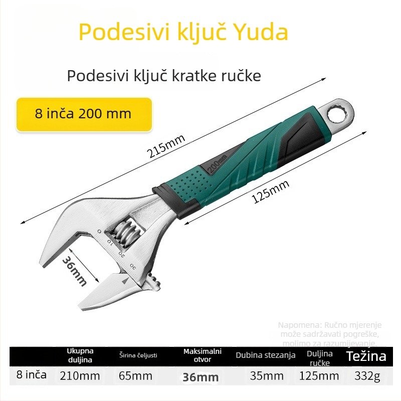 Prilagodljiv ključ s kratkom drškom i velikim otvorom, za male prostore, kupaonica, višenamjenski