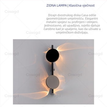 Dizajnerska zidna lampa s valovitim svjetlom i sjenama, srednjovjekovnog stila za kut sobe i spavaću sobu, LED, aluminijsko sjenilo, kućište od nehrđajućeg čelika