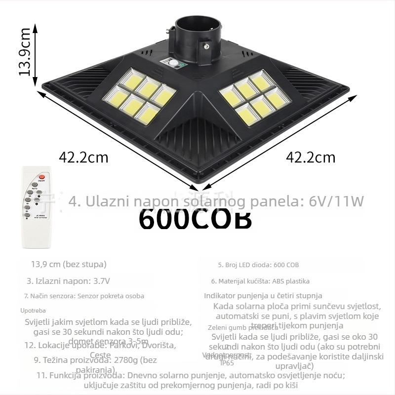 Cvjetnog oblika 4-LED solarno zidno svjetlo, vodootporno za vanjsku upotrebu, rasvjeta za vrt i stazu vile, daljinsko upravljanje