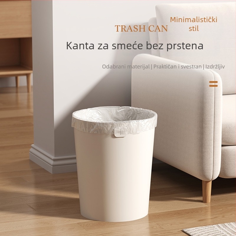 Okružni plastični koš za otpad bez poklopca, 12 L kapaciteta; pogodan za dom, kuhinju, kupaonicu, spavaću sobu, dnevni boravak, studentski dom i ured.